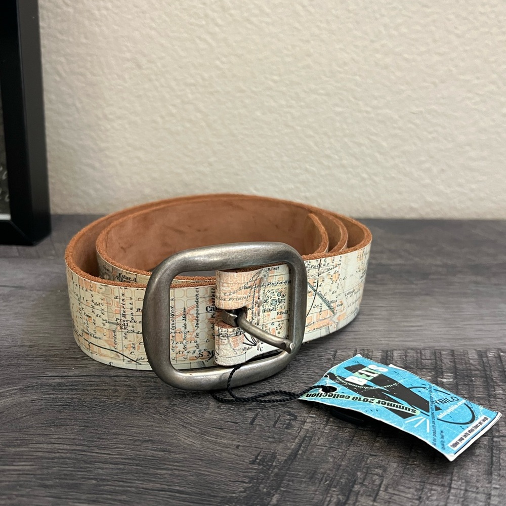 Map Print Belt with Silver Buckle